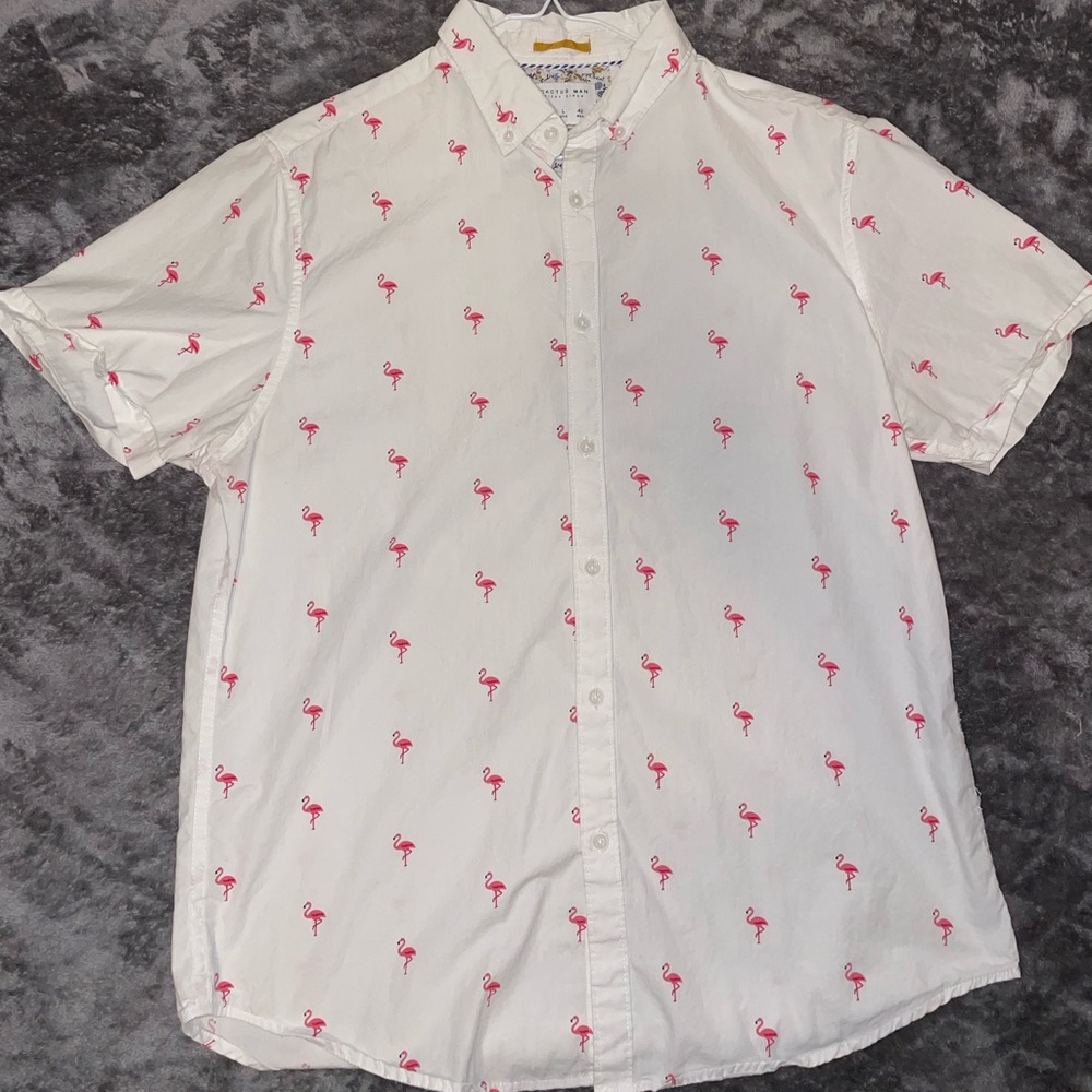 Cactus Man flamingo button down shirt. Men’s large